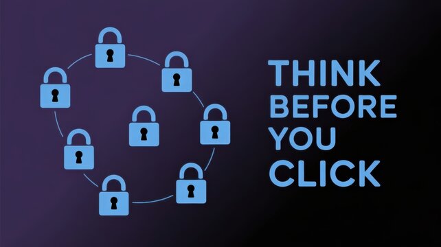 Digital Security Concept With Lock Icons And Think Before You Click Message