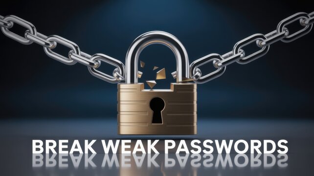 Golden Padlock Breaking Through Weak Password Chains On Dark Background