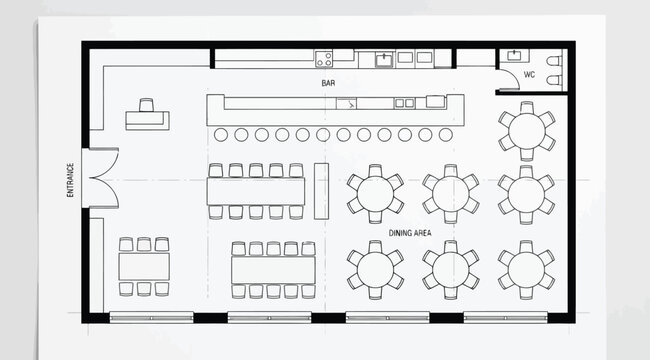 Technical floor plan of a restaurant or bar interior layout