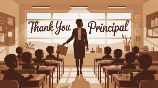 Female Teacher Thanking School Principal in Front of Students in Classroom
