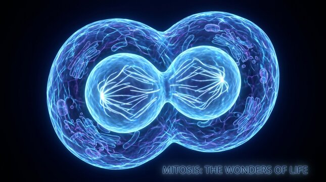 Microscopic view of biological cell division and mitosis process