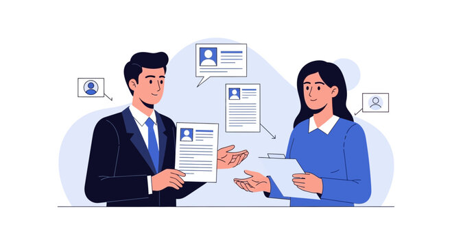 Job Interview: Personels selection concept, recruiter talking to candidate