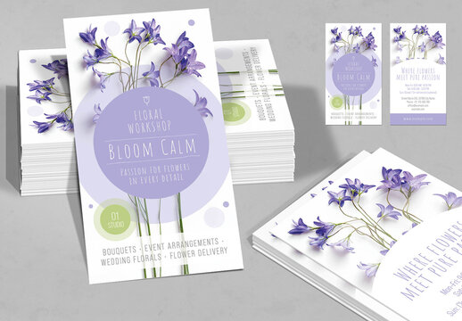 Floral Style Business Card with Lavender Elements