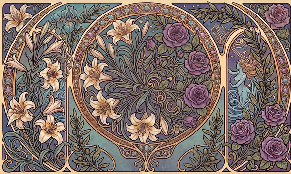 Illustrazione floreale stile Art Nouveau