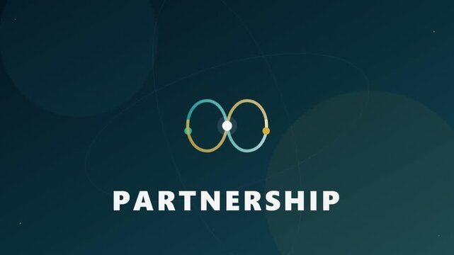 Partnership Concept Animation with Interlocking Circles and Text on Dark Background.