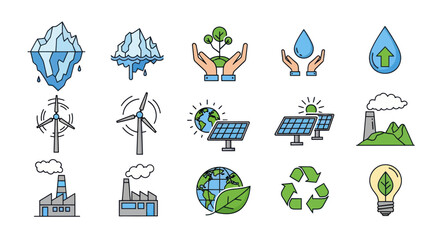 Set of ecology and environment icons for renewable energy and climate change concepts © Indah