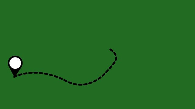 4k Minimalist travel path animation, black dotted line map route on green background, dashed line trace from start point to destination, world travel and tourism concept for video editing,loop vedio