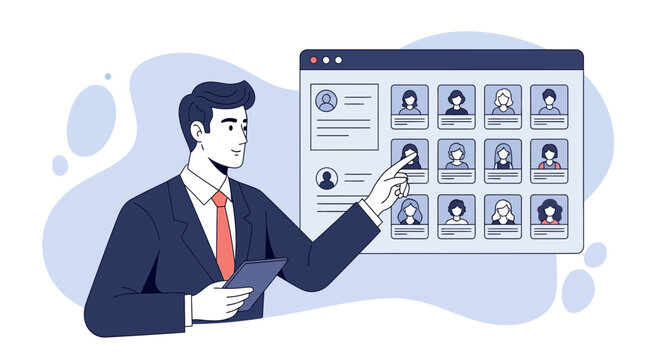 Recruitment Manager Selects Candidate from Digital Profile Grid
