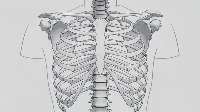 Human rib cage and spine anatomical animation of breathing motion