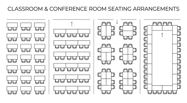 Classroom and conference room seating arrangements diagram