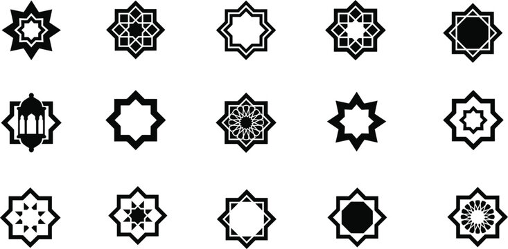 Islamic star ornament collection featuring geometric arabic pattern designs