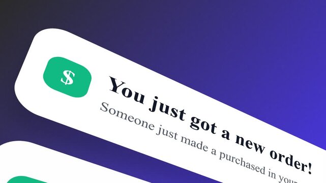 E-commerce New Order Notification App Alerts Displayed on Mobile Phone Screen for Online Sales and Business Success Passive Income Concept