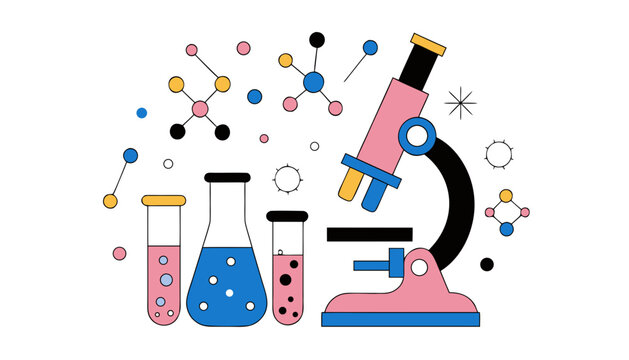 Senolytics science illustration with microscope laboratory glassware molecular structures and anti aging biotechnology research concept for medical innovation design