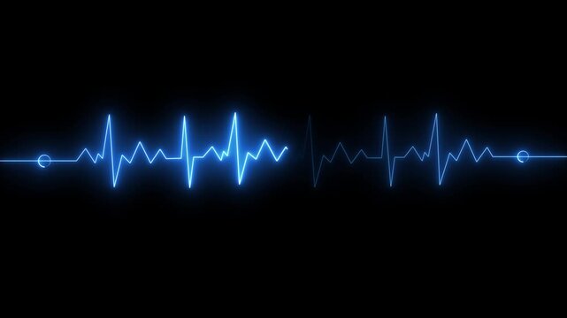 Abstract glowing neon heart beat icon animation on black background. Neon heartbeat icon ECG heartbeat signal icon animation.