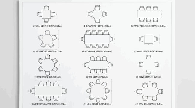 Set of dining table and chair top view furniture icons