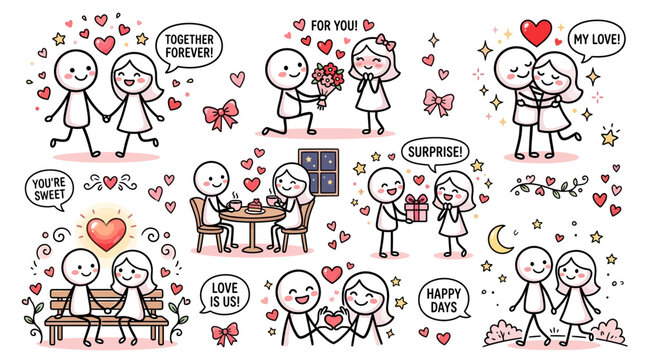 Stick figures in love happy couple.