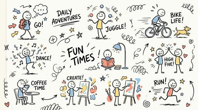 Stick figures having fun times.