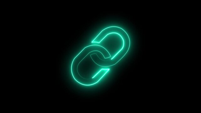 Neon cyan glowing link icon on black background Futuristic Glowing Link Icon in Neon Light Abstract Connected Link Symbol