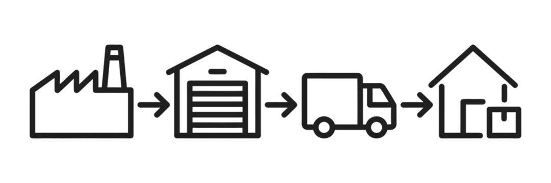 Supply chain and logistics process flow icons