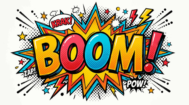 Vibrant Comic Book Style Boom Explosion.