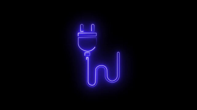 abstract glowing neon sing charger icon animation.Electric Vehicle Charging Station Banner,Smart Battery Charging Technology Background.