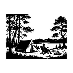 Fototapeta premium Forest Camping Tent Wilderness Nature Vector