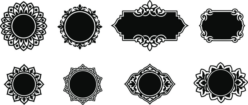 Islamic frame label ornament set with traditional geometric borders