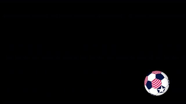 USA themed soccer football ball with stars and stripes design, bouncing and rolling across screen in multiple directions at various speeds 4K animation sports element isolated with alpha transparency