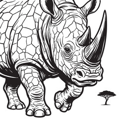 Black and white rhino illustration, rhinoceros vector, safari animal design, wildlife icon © হরি চাঁদের চাঁদ