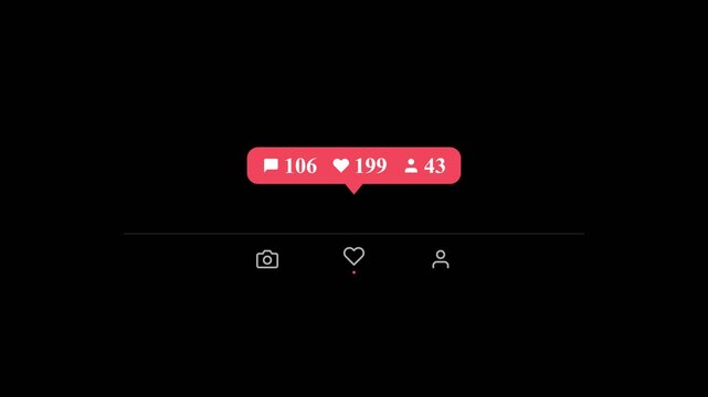 Social Media Notification Counter with Comments Likes and Followers Icons Counting Up on Black Background