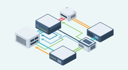 A network diagram showing connected devices and data transfer. © UMAR