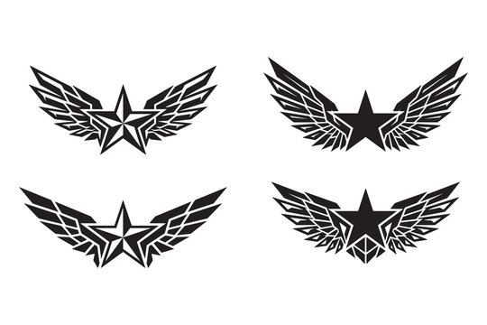 Black star wing icons