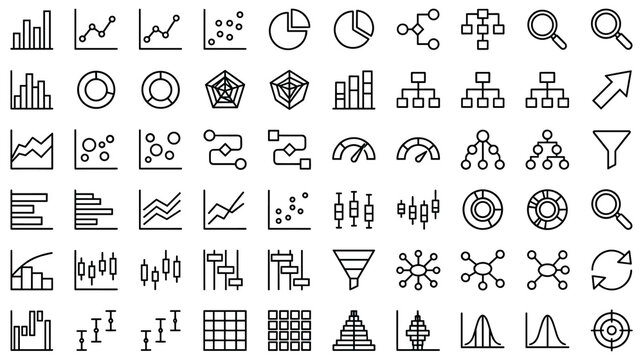 Data analysis and charts infographics icons set business statistic outline.