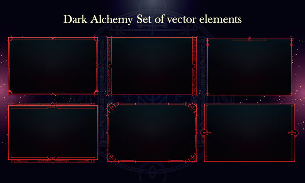 Set of Dark Fantasy Elements for user interface, poster, video. Alchemy magic HUD. Template for rpg game interface. Vector Illustration EPS10