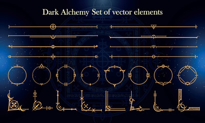 Set of Dark Fantasy Elements for user interface, poster, video. Alchemy magic HUD. Template for rpg game interface. Vector Illustration EPS10 © Oniks Astarit