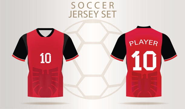 Red and black soccer jersey set with number 10 on front and back