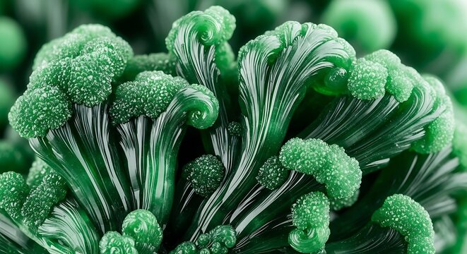 Green broccoli florets close-up view.