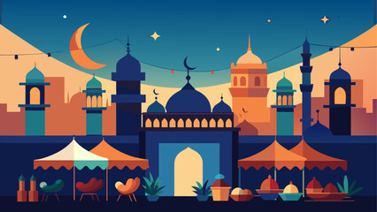 Illustration of a city during ramadan night © sumona