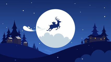 Silhouette of reindeer flying in night sky © sumona