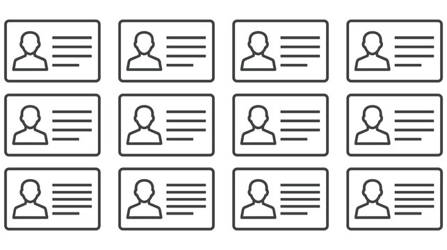 Minimalist identification card outline icons set for business system.