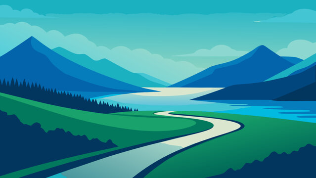 Landscape view of mountains and winding road