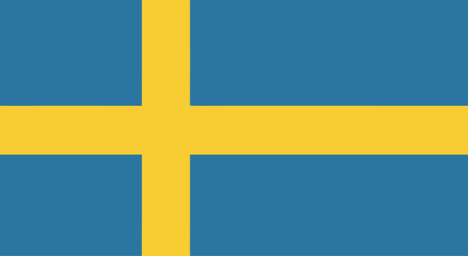 Swedish flag shown flat with yellow cross on blue field