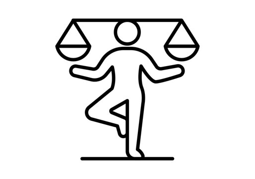 Icono de figura humana manteniendo el equilibrio sobre una pierna mientras sostiene una balanza sobre sus hombros