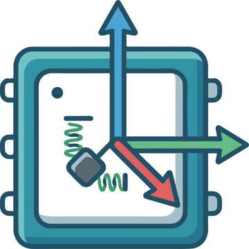 Vector illustration of a motion sensor or accelerometer icon with directional arrows and axis indicators in flat design.