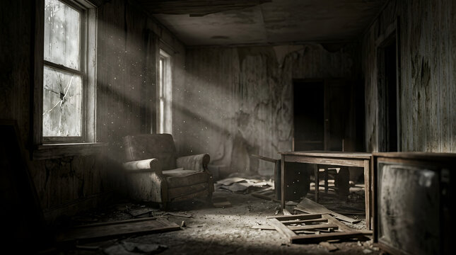 Spooky abandoned room interior for halloween horror and thriller concepts
