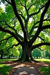 Fototapeta premium Panoramic view of Angel Oak's impressive limbs and foliage , ecosystem, beauty