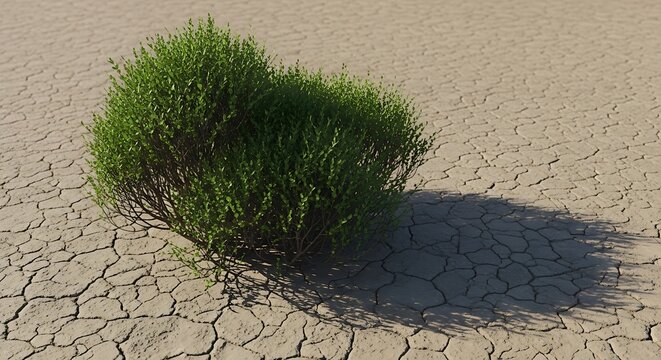 Green grass growing in dry cracked earth.