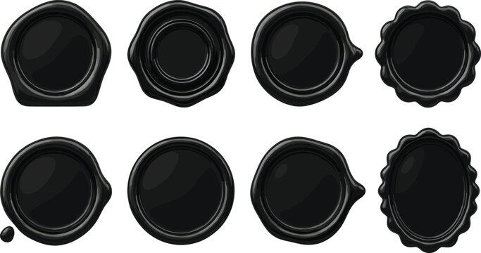 Black Wax Seal Stamp Collection with Vintage Round and Decorative Shapes for Certificates, Invitations, Branding, and Elegant Design Projects