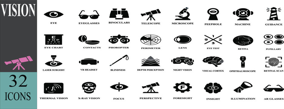 Vision icon set. Editable line icons. Vector illustration.