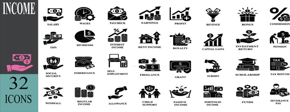 Income icon set. Editable line icons. Vector illustration.
